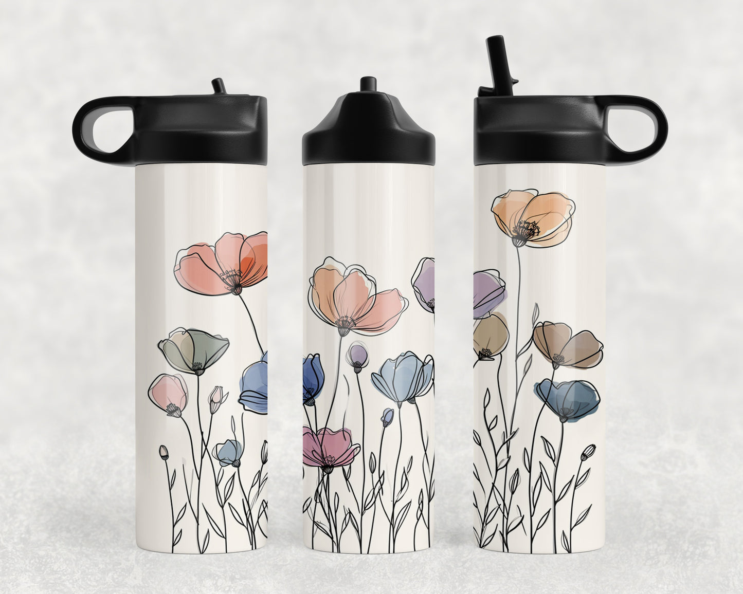 Line Art Flowers Water Bottle - 144