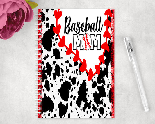 Printed Cowhide Baseball Mom Spiral Lined A5 Journal - 1450