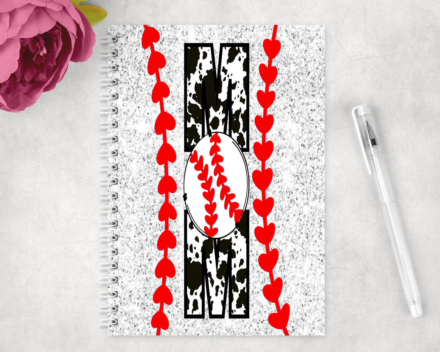 Printed Cowhide Baseball Mom Spiral Lined A5 Journal - 1457