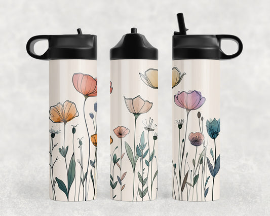 Line Art Flowers Water Bottle - 146