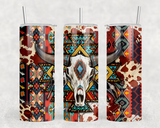 Western Aztec Skull 20oz Skinny Tumbler - 1477