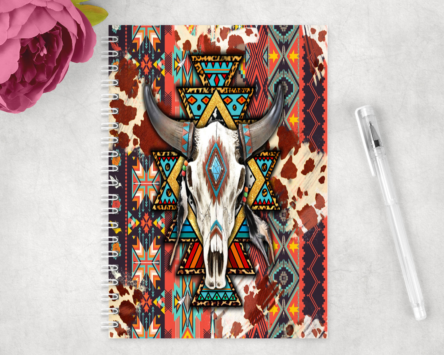 Western Aztec Skull Spiral Lined A5 Journal - 1477