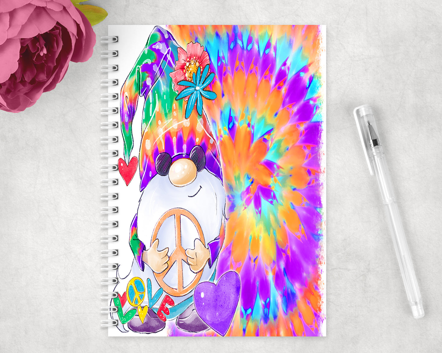 Tie Dye Gnome Spiral Lined A5 Journal - 1491