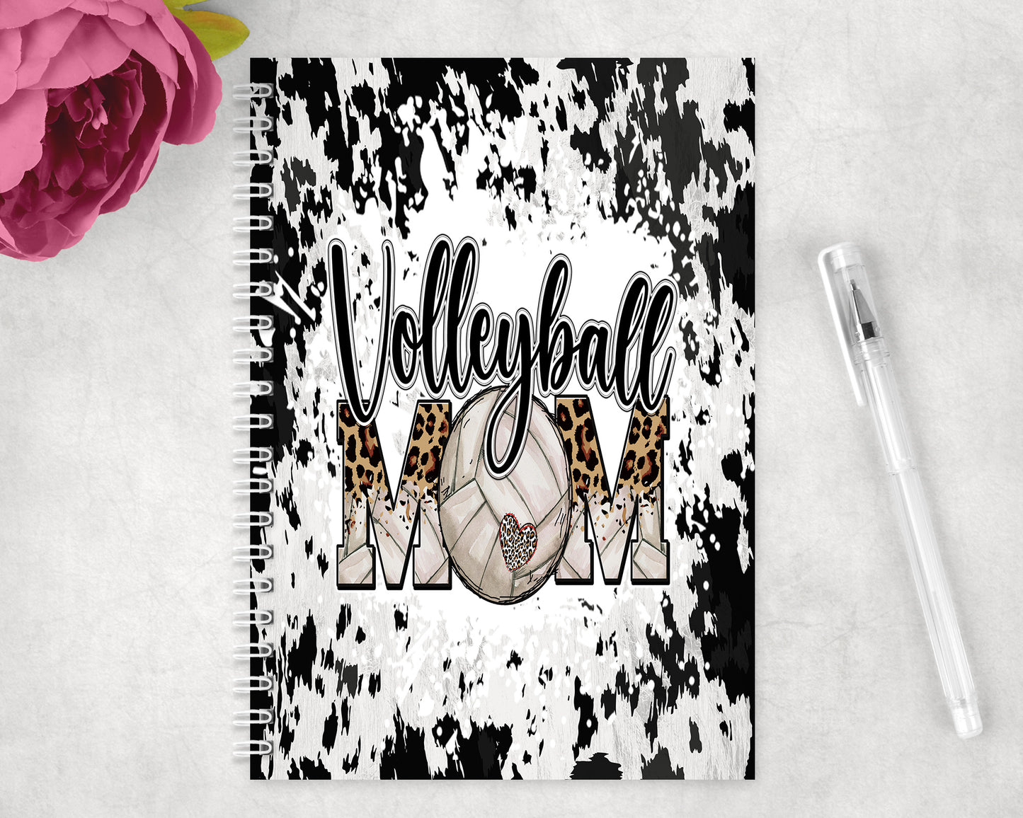 Printed Cowhide Volleyball Mom Spiral Lined A5 Journal - 1494