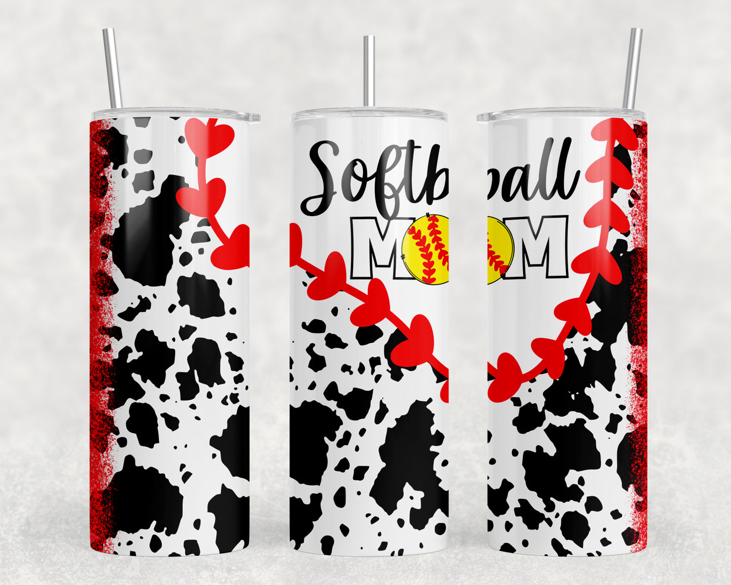 Printed Cowhide Softball Mom 20oz Skinny Tumbler - 1497