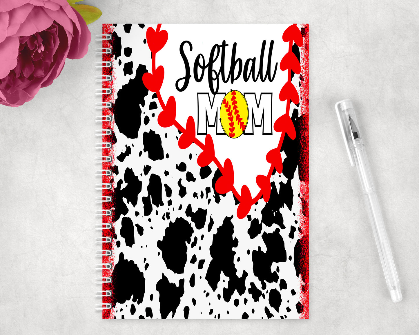 Printed Cowhide Softball Mom Spiral Lined A5 Journal - 1497