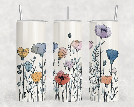 Line Art Flowers 20oz Skinny Tumbler - 149