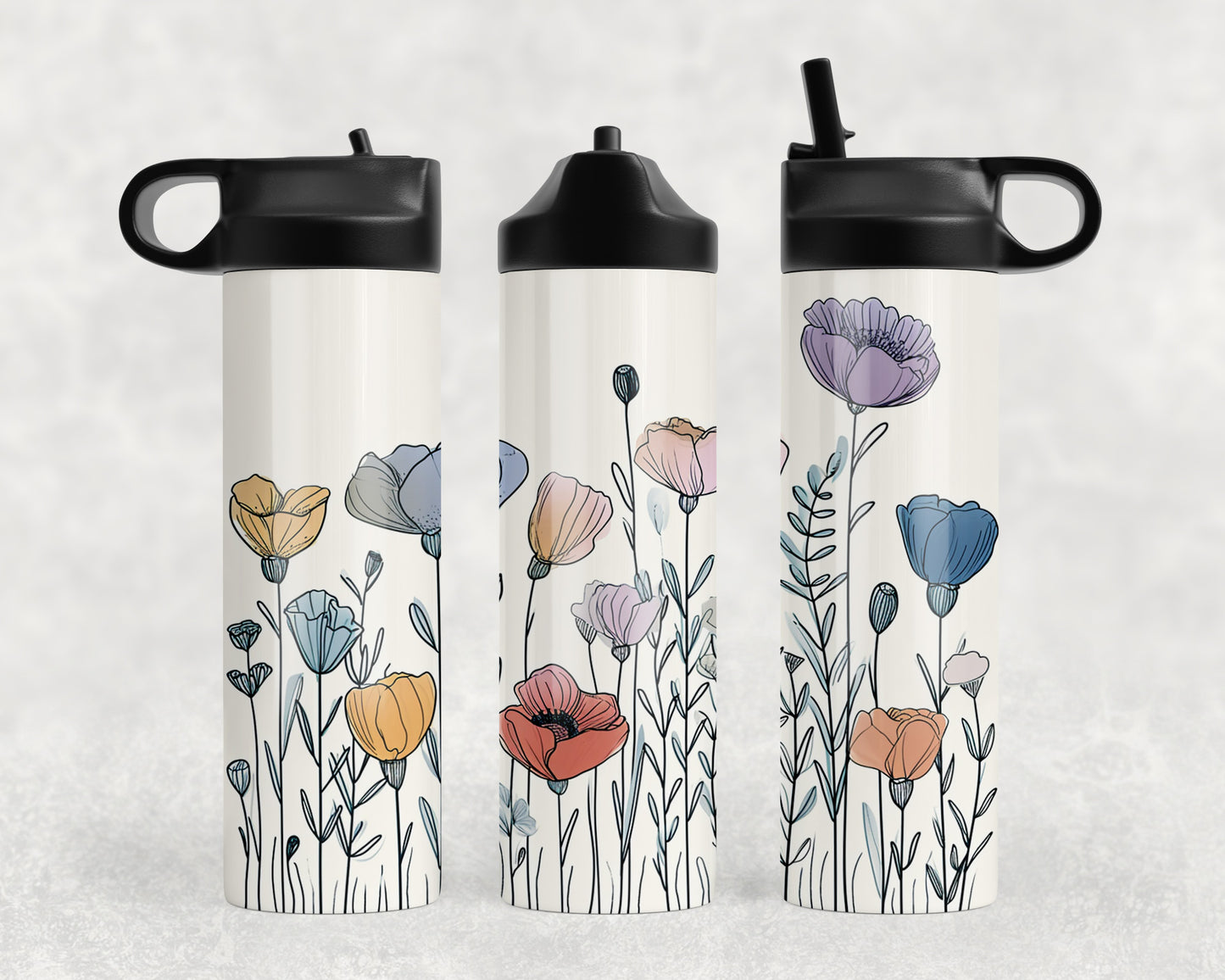 Line Art Flowers Water Bottle - 149