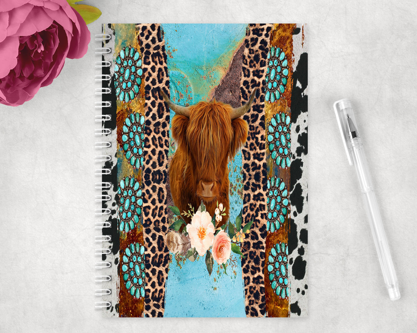 Western Highland Cow Spiral Lined A5 Journal - 1500