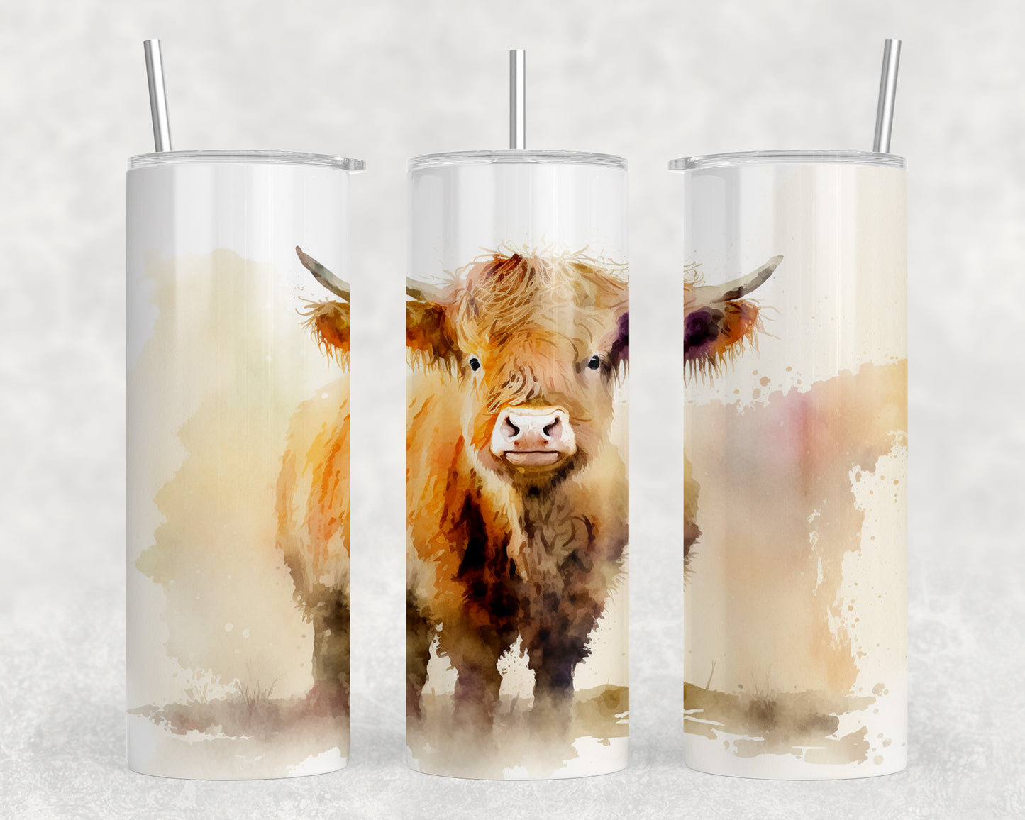 Watercolor Highland Cow 20oz Skinny Tumbler - 1501