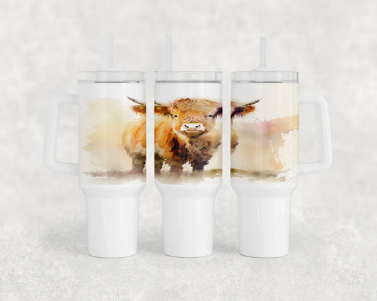 Watercolor Highland Cow 40oz Tumbler - 1501