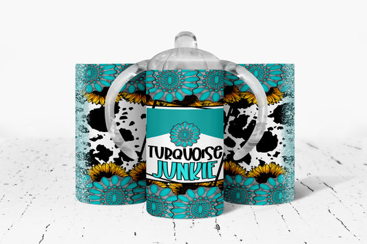 Cow Print Turquoise Junkie Kids Dual Lid Sippy Cup Tumbler - 1503