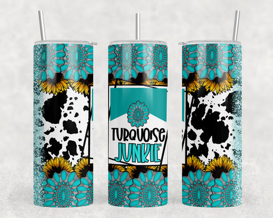 Cow Print Turquoise Junkie 20oz Skinny Tumbler - 1503