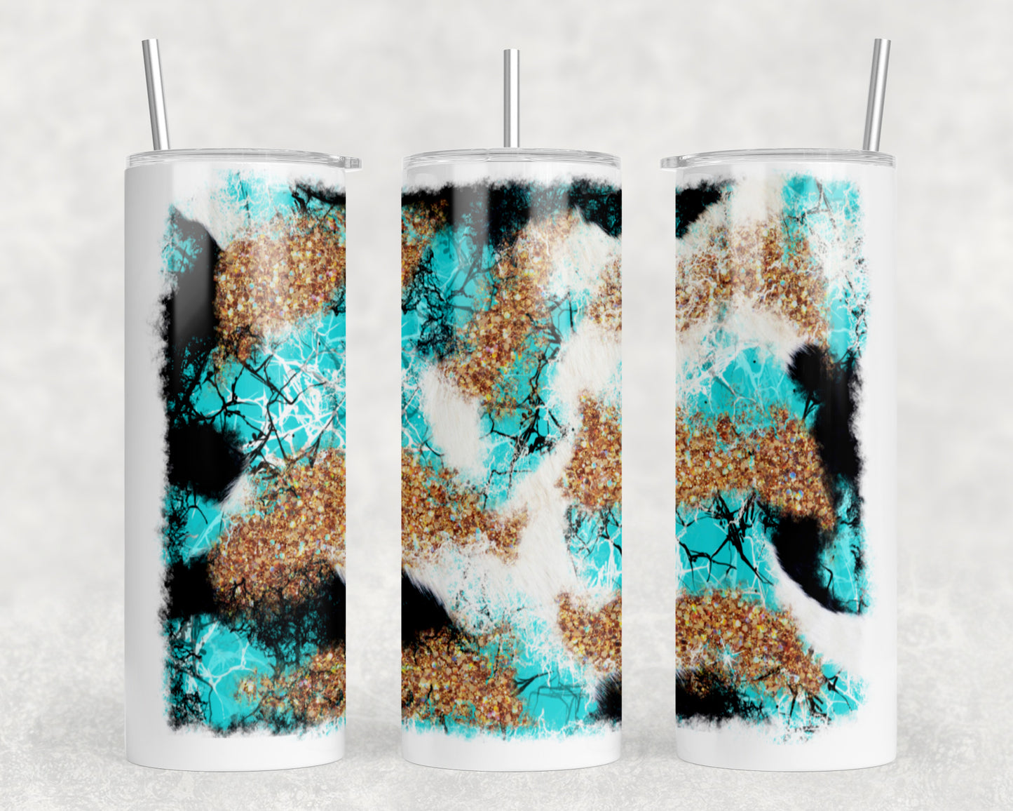 Western Turquoise Printed Cowhide 20oz Skinny Tumbler - 1513