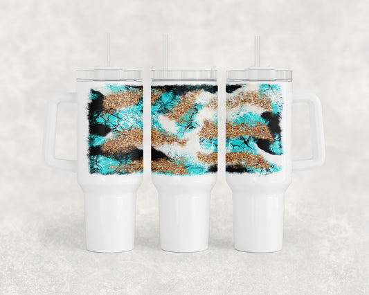 Western Turquoise Printed Cowhide 40oz Tumbler - 1513