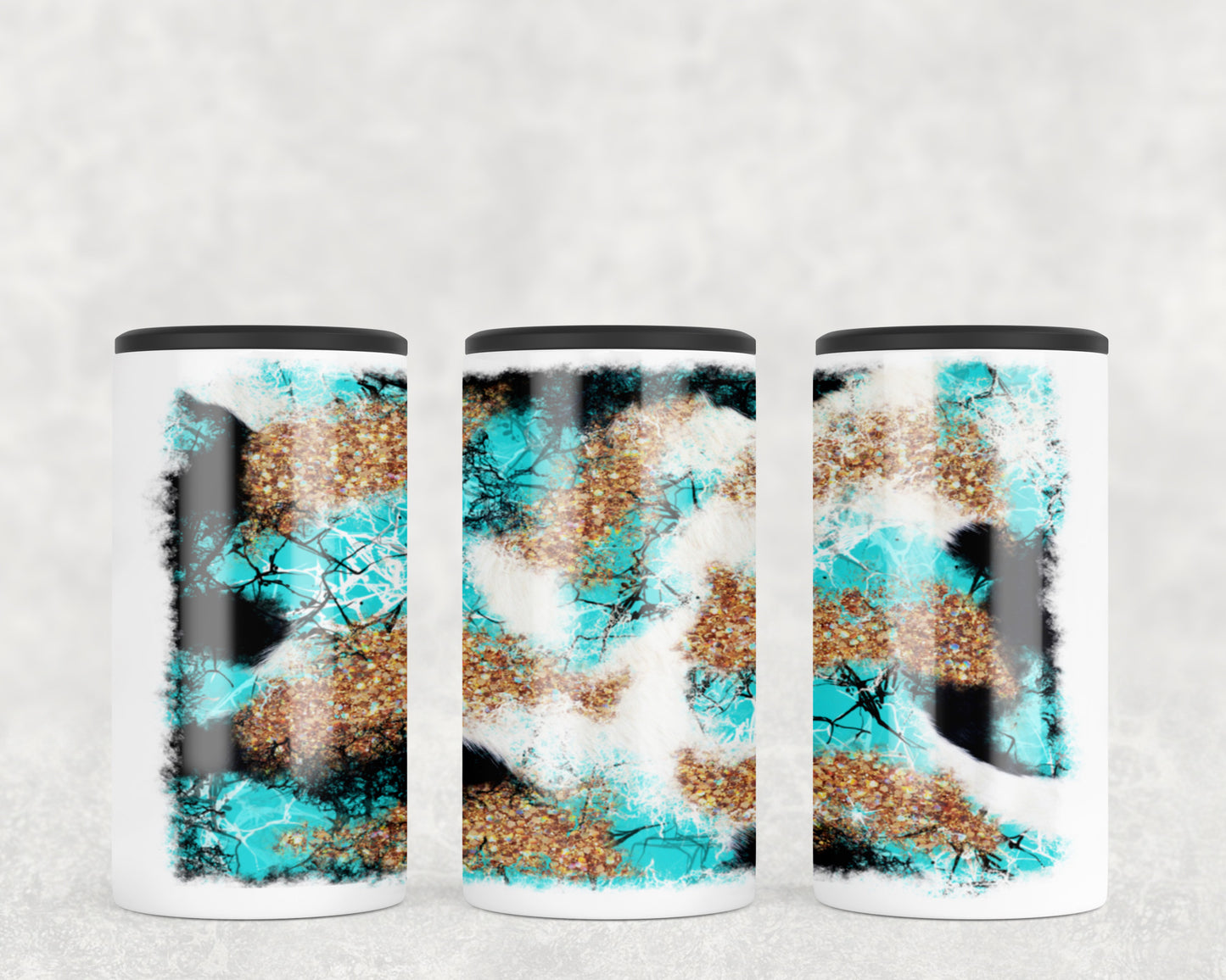 Western Turquoise Printed Cowhide 5-in-1 Can Hugger Tumbler - 1513