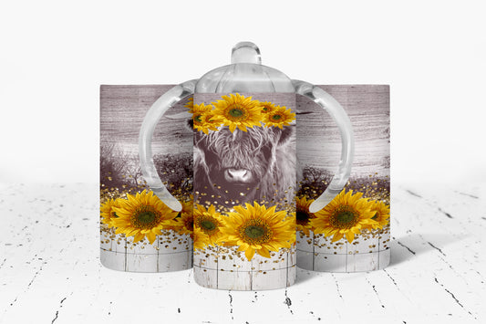 Sunflower Highland Cow Kids Dual Lid Sippy Cup Tumbler - 1514