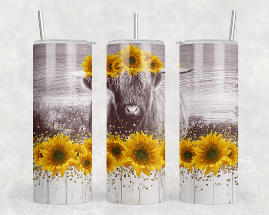 Sunflower Highland Cow 20oz Skinny Tumbler - 1514