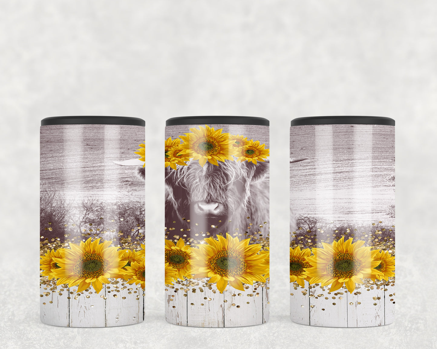 Sunflower Highland Cow 5-in-1 Can Hugger Tumbler - 1514