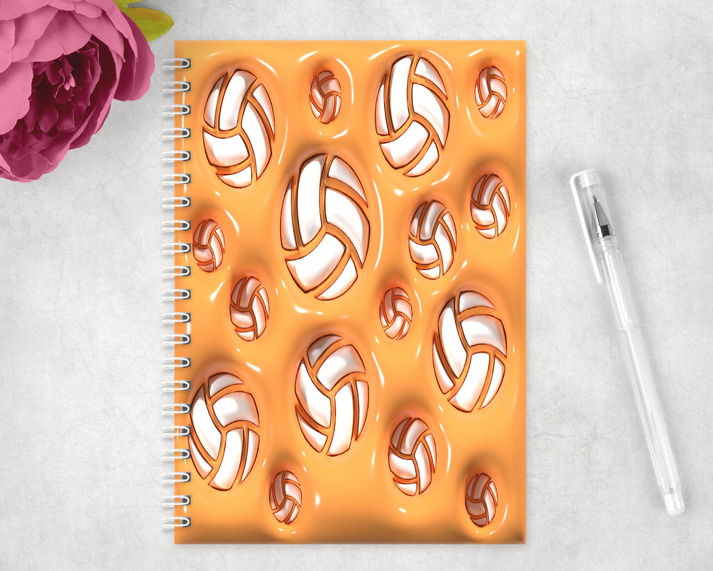 Orange Volleyball Inflated Spiral Lined A5 Journal - 1515