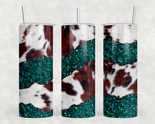 Printed Cowhide Teal Split 20oz Skinny Tumbler - 1520