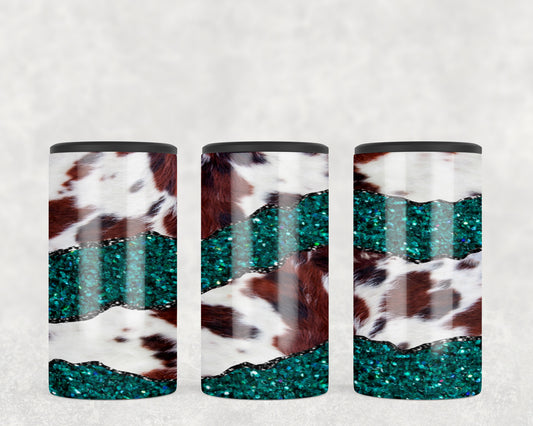 Printed Cowhide Teal Split 5-in-1 Can Hugger Tumbler - 1520