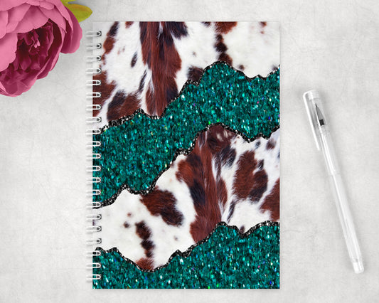 Printed Cowhide Teal Split Spiral Lined A5 Journal - 1520