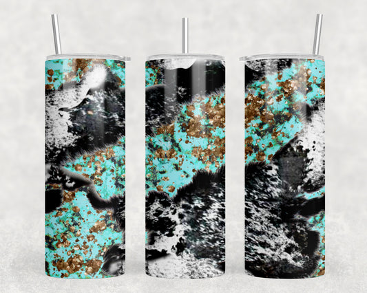 Printed Cowhide Turquoise 20oz Skinny Tumbler - 1521