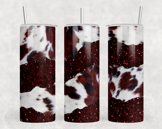 Printed Cowhide Red Split 20oz Skinny Tumbler - 1526