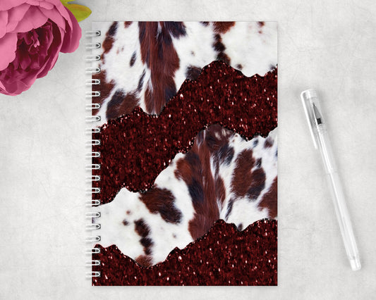 Printed Cowhide Red Split Spiral Lined A5 Journal - 1526