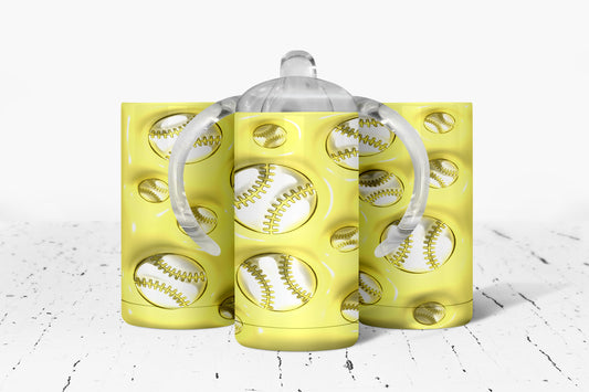 Yellow Baseball Inflated Kids Dual Lid Sippy Cup Tumbler - 1534