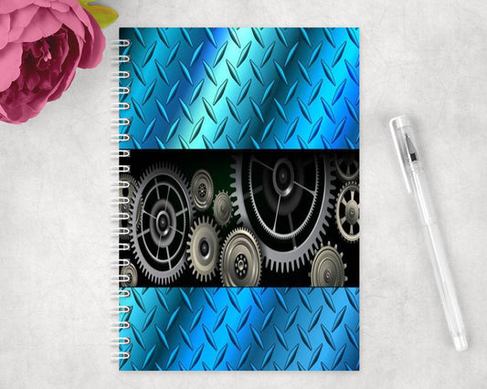 Diamond Plate Gears Spiral Lined A5 Journal - 1535