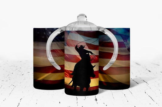 American Flag Cowboy Kids Dual Lid Sippy Cup Tumbler - 1543