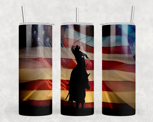 American Flag Cowboy 20oz Skinny Tumbler - 1543