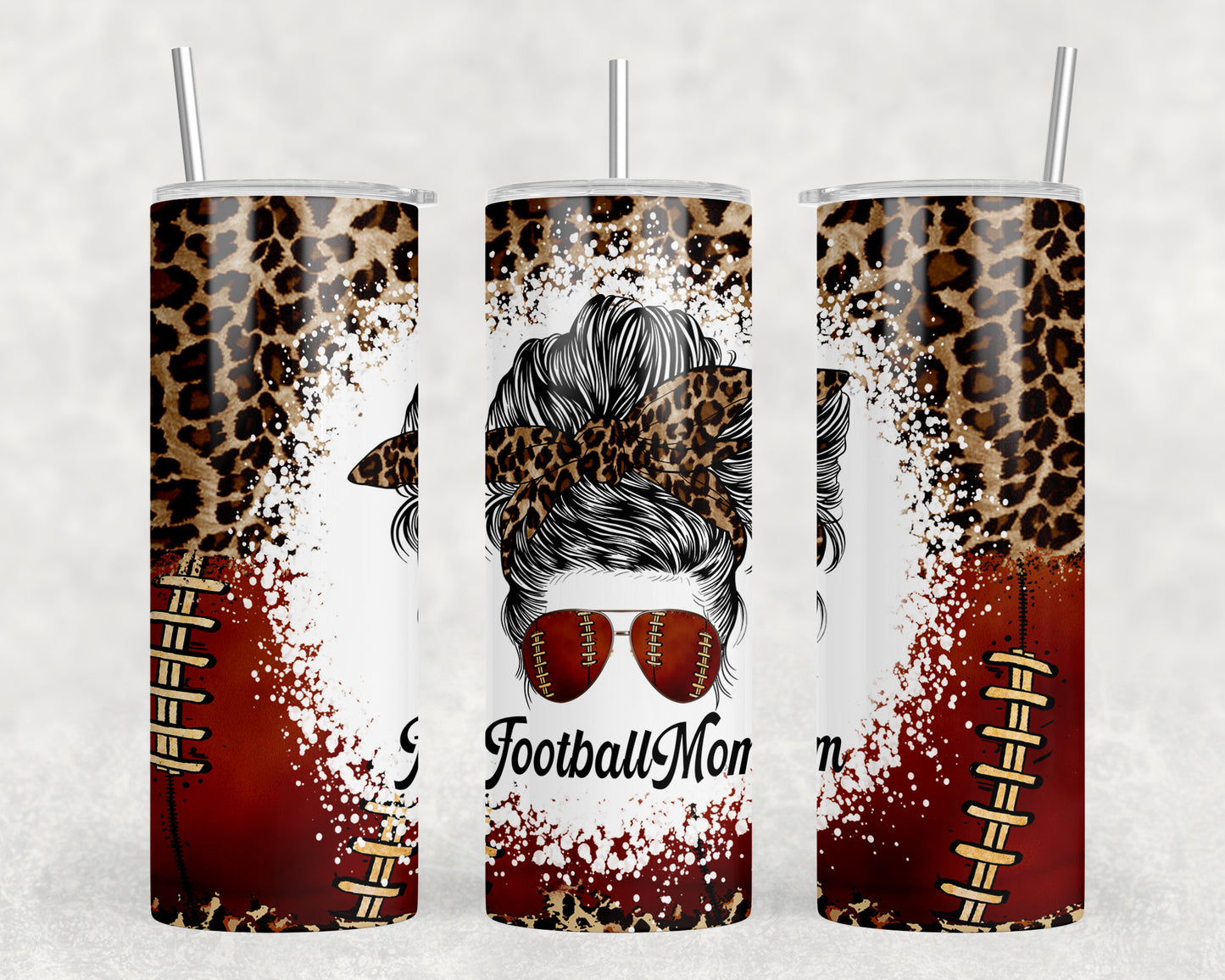 Leopard Print Football Mom 20oz Skinny Tumbler - 1545