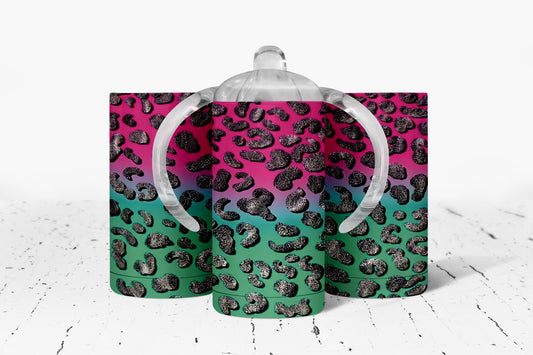 Rainbow Leopard Print Kids Dual Lid Sippy Cup Tumbler - 1546