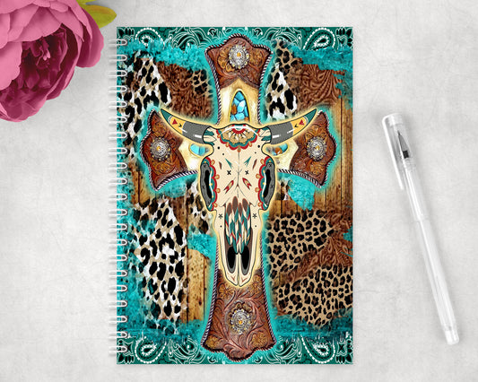 Western Cross Skull Spiral Lined A5 Journal - 1548