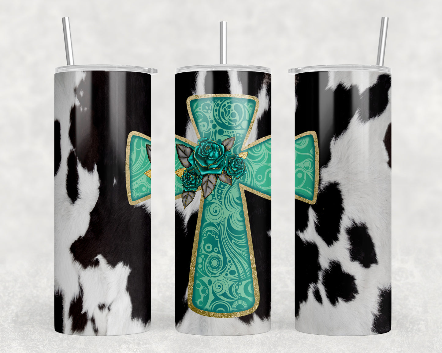 Printed Cowhide Western Cross 20oz Skinny Tumbler - 1559