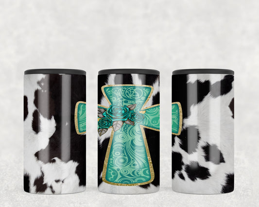 Printed Cowhide Western Cross 5-in-1 Can Hugger Tumbler - 1559