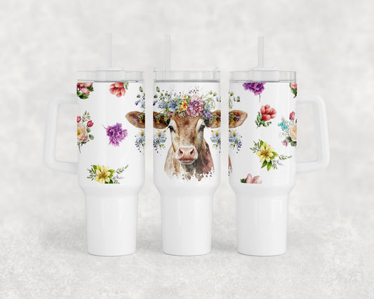 Cute Flower Cow 40oz Tumbler - 1580