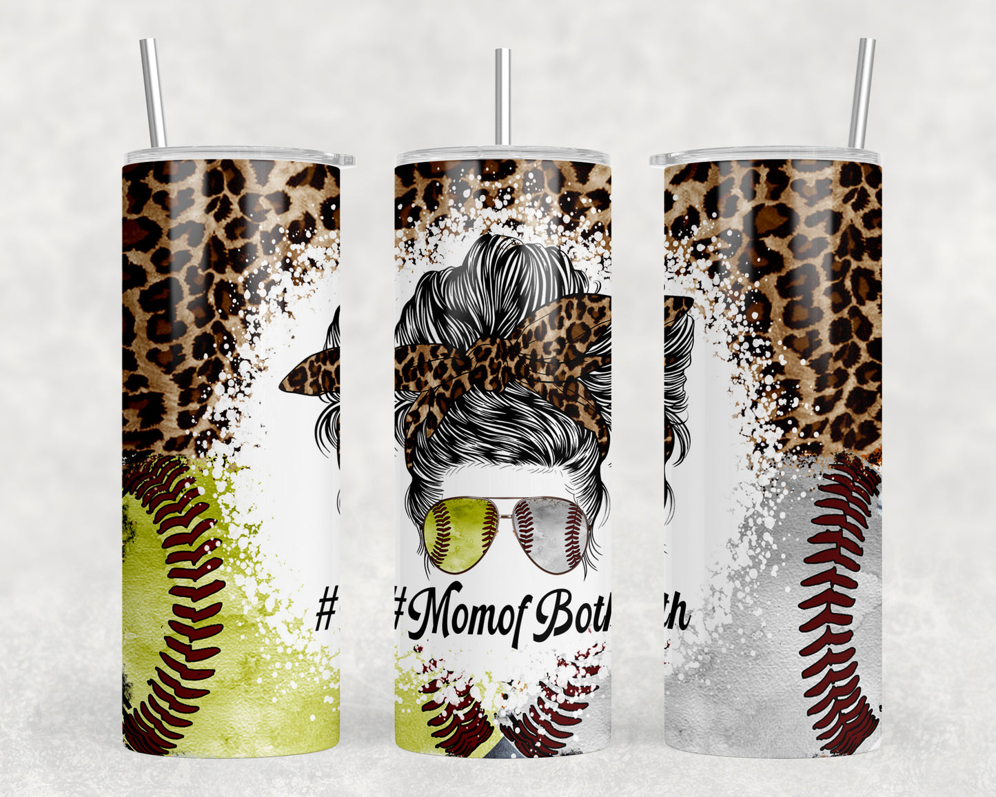 Leopard Print Softball And Baseball Mom 20oz Skinny Tumbler - 1586