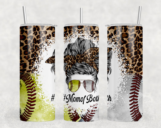 Leopard Print Softball And Baseball Mom 20oz Skinny Tumbler - 1586