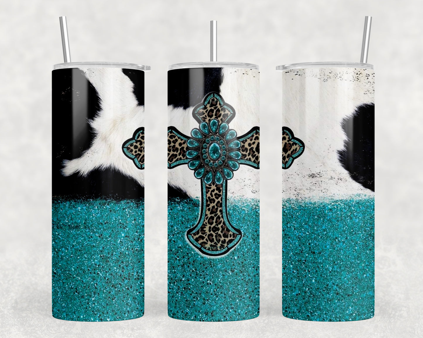 Western Printed Cowhide Cross 20oz Skinny Tumbler - 1595