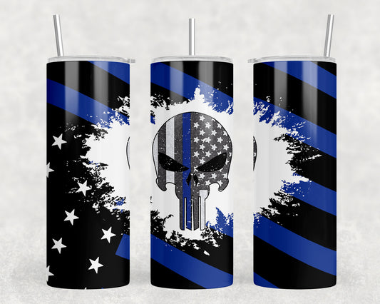 Blue Line Skull 20oz Skinny Tumbler - 1600