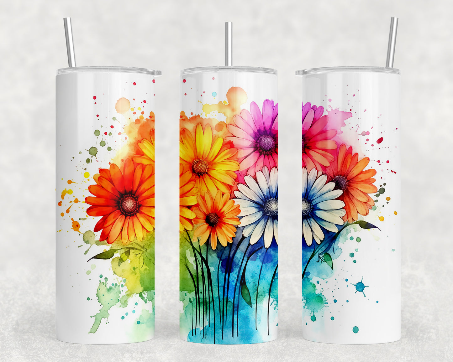 Watercolor Daisies 20oz Skinny Tumbler - 1604