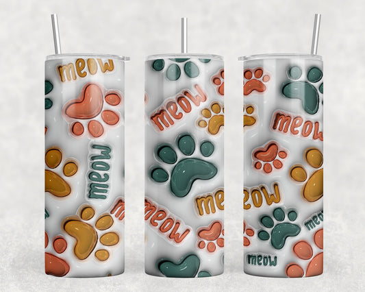 Cat Meow Paw Prints 20oz Skinny Tumbler - 1622