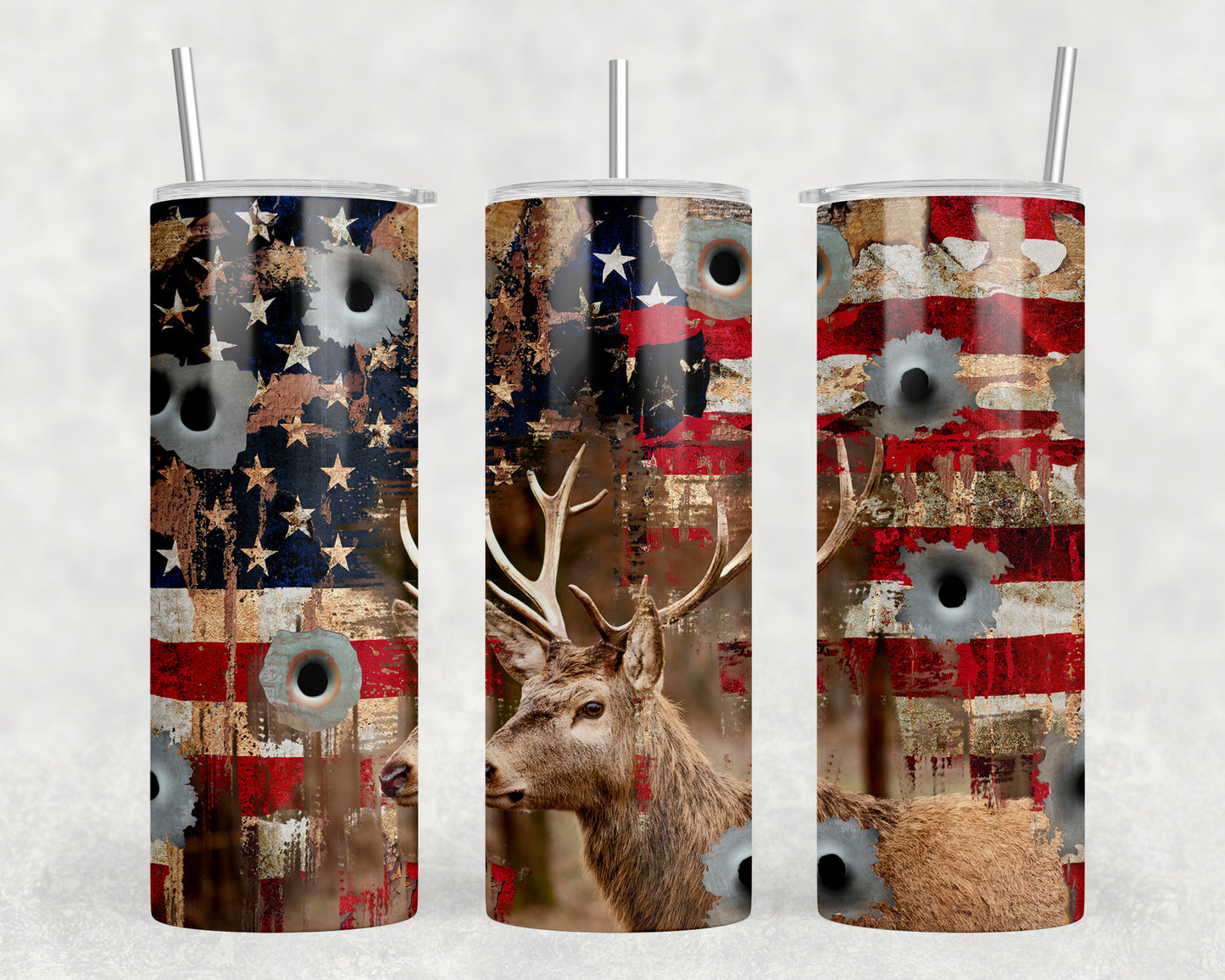 American Flag Deer 20oz Skinny Tumbler - 1628