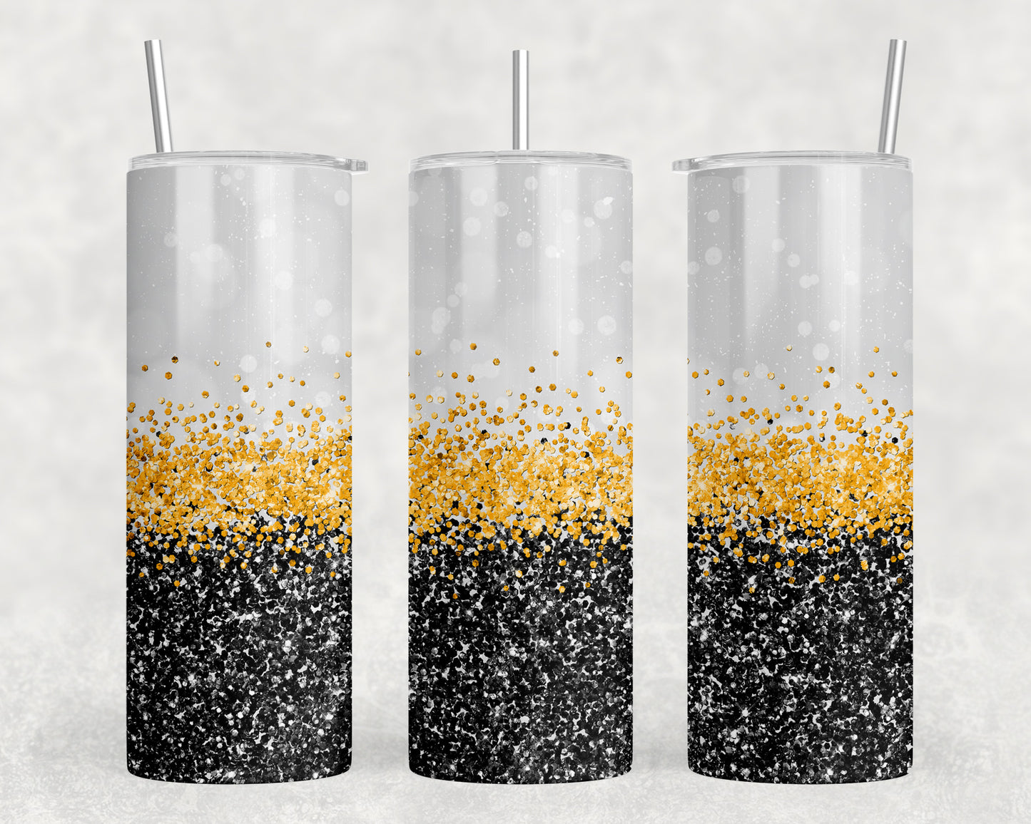 Faux Printed Glitter Black and Yellow 20oz Skinny Tumbler - 1631