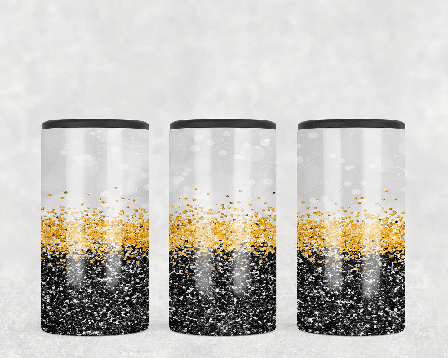 Faux Printed Glitter Black and Yellow 5-in-1 Can Hugger Tumbler - 1631