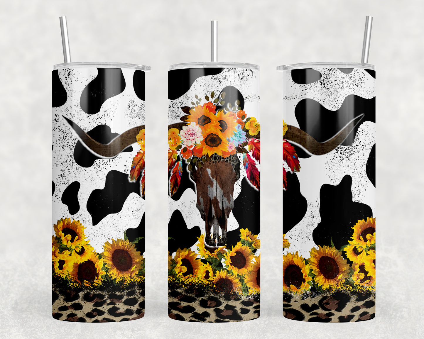 Cow Print Skull 20oz Skinny Tumbler - 1656